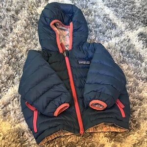 Patagonia Kids Navy and Coral Puffer Jacket